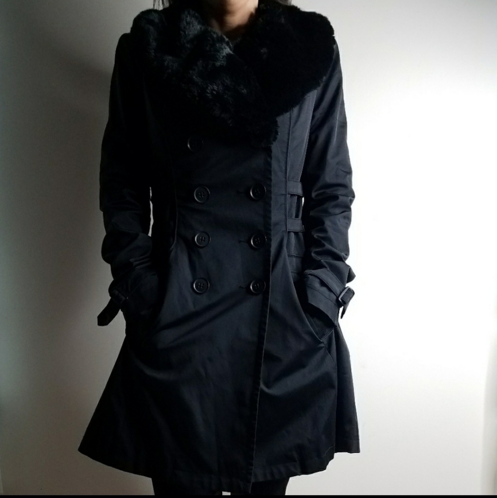 Bebe Fur Collar Trench Coat Designer Winter